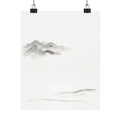 Japandi Mountain Mist in Overcast | Minimal Line Wall Art Print