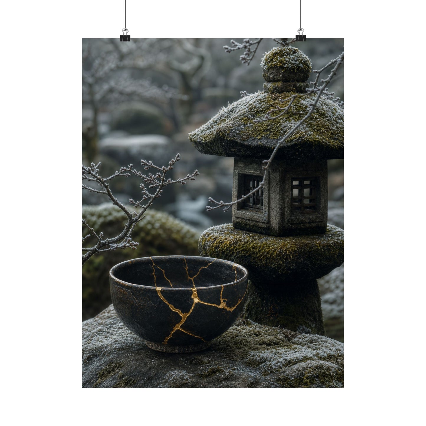Stone Lantern Winter Wall Art Print | Kintsugi Beautiful Design