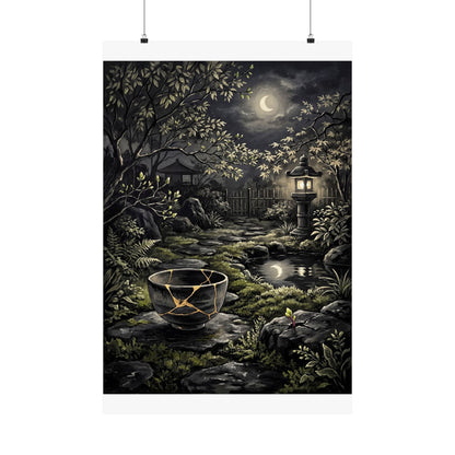 Kintsugi Moonlit Garden in Dappled | Gold Repair Wall Art Print Art Print