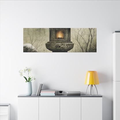 Stone Lantern Winter Canvas Art | Japandi Neutral Design