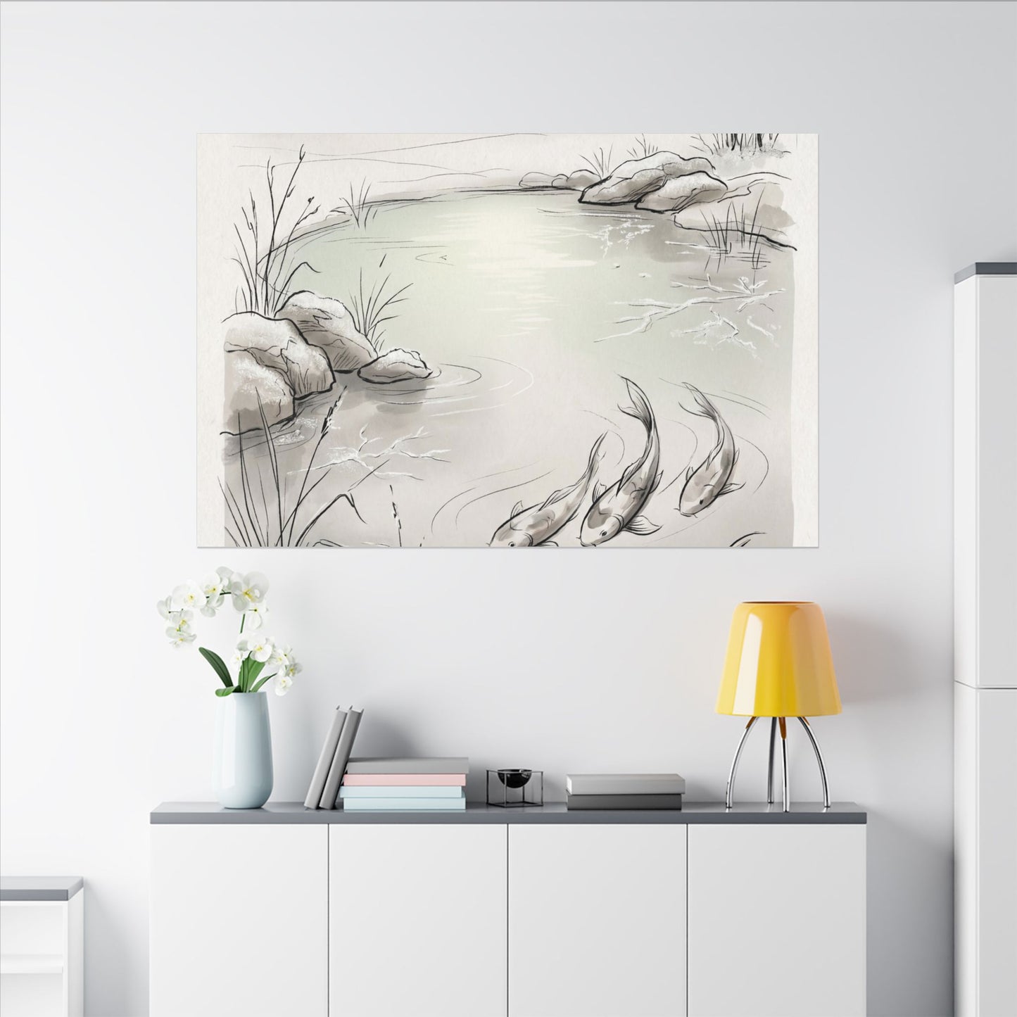 Koi Pond Minimal Line Canvas Art | Cozy Japandi Art