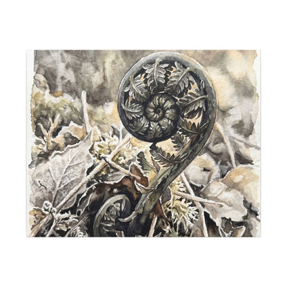 Japandi Fern Unfurling in Golden Hour | Watercolor Canvas Art