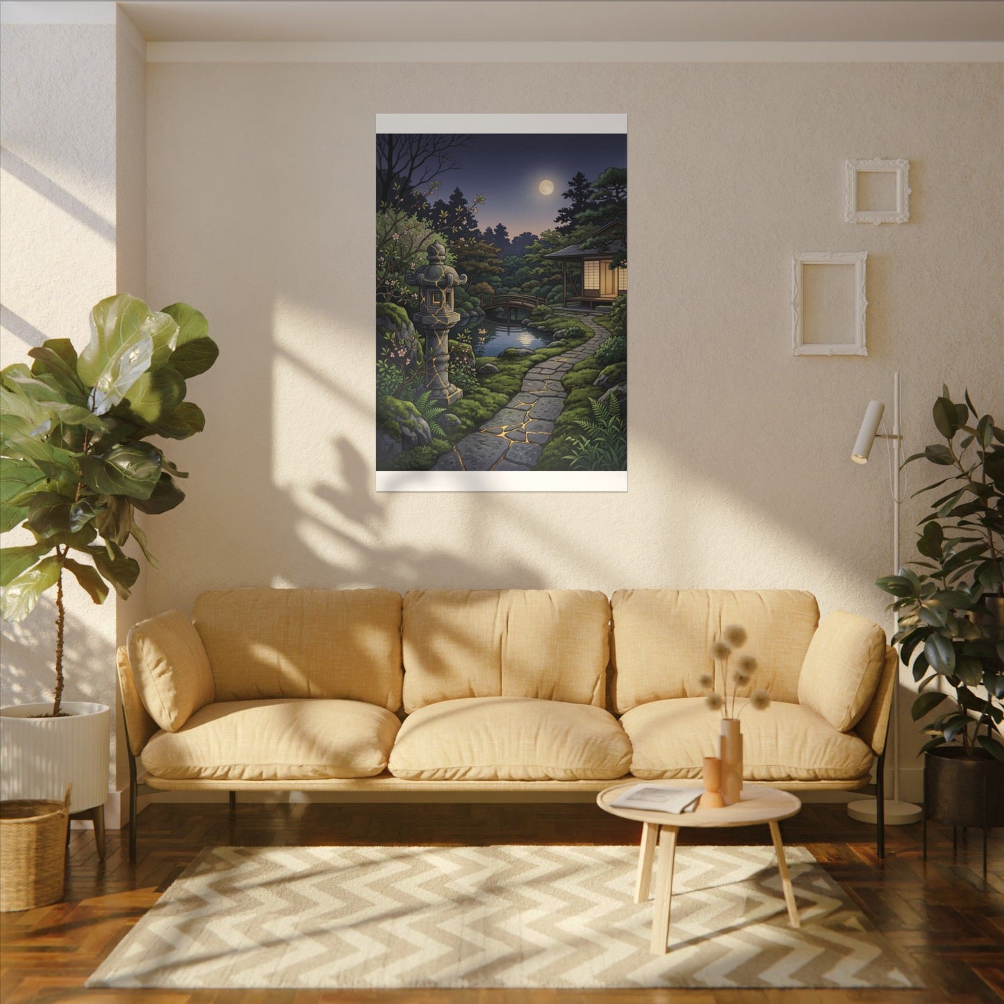 Spring Moonlit Garden Gold Vein Canvas Art | Resilient Decor