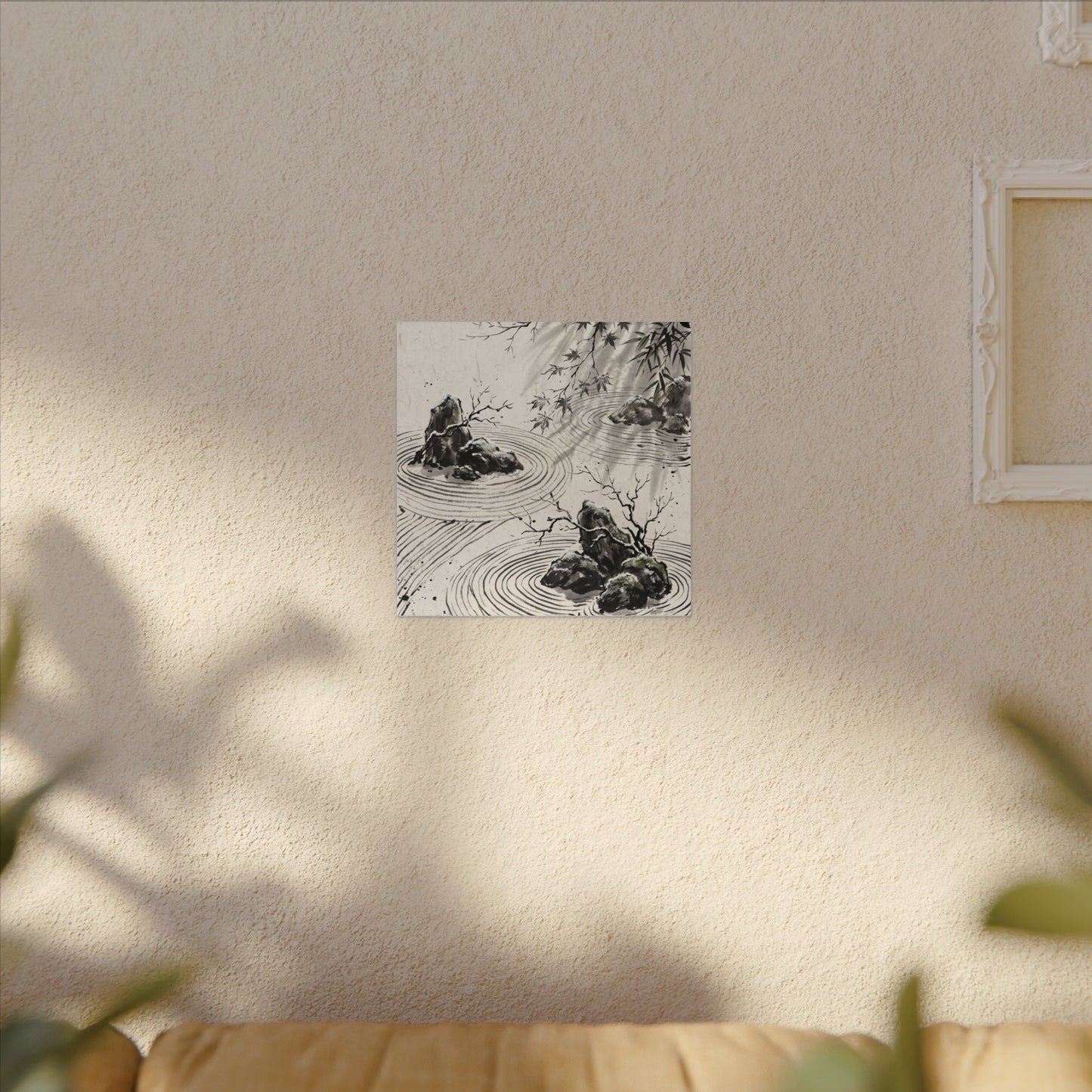 Rock Garden Canvas Art | Winter Zen Sumi E Art
