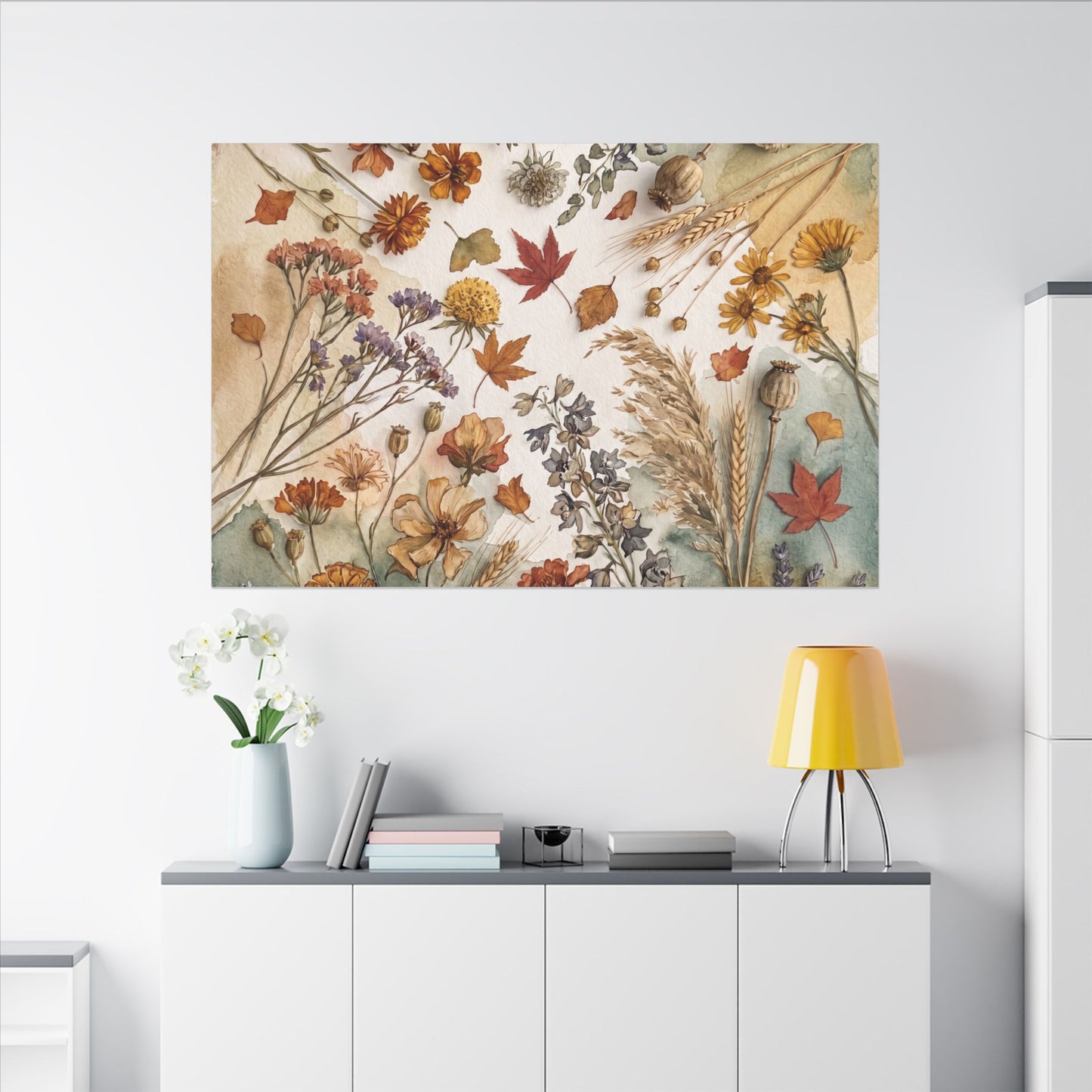 Dried Flowers Canvas Art | Autumn Japandi Watercolor Art