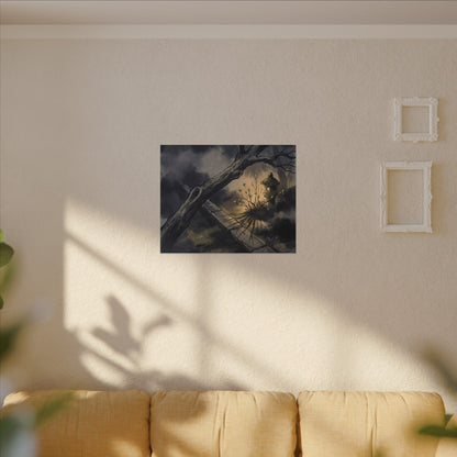 Dark Japandi Moonlit Garden in Golden Hour | Charcoal Ink Canvas Art
