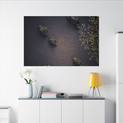 Dark Japandi Rock Garden in Dawn | Shadow Zen Canvas Art
