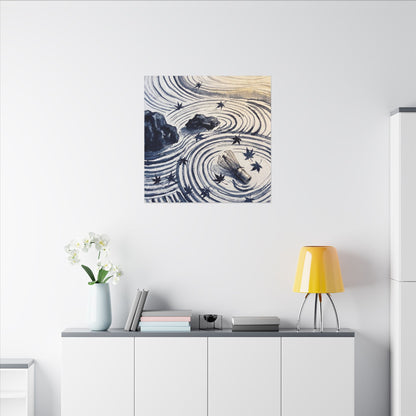 Zen Rock Garden in Golden Hour | Sumi E Canvas Art