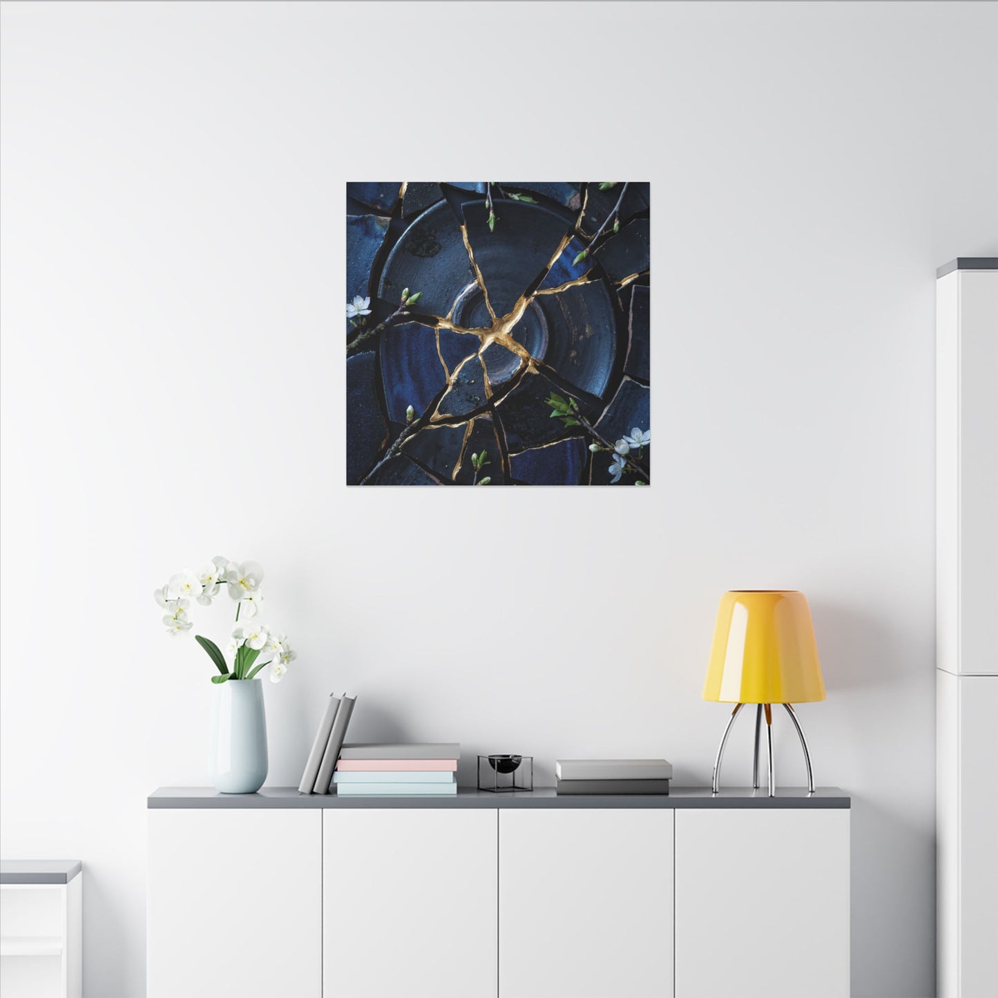 Moonlight Broken Pottery Canvas Art - Kintsugi Fukinsei