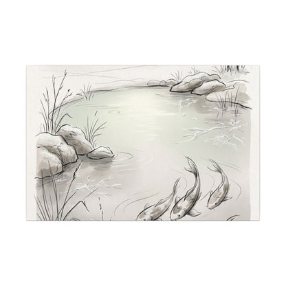 Koi Pond Minimal Line Canvas Art | Cozy Japandi Art