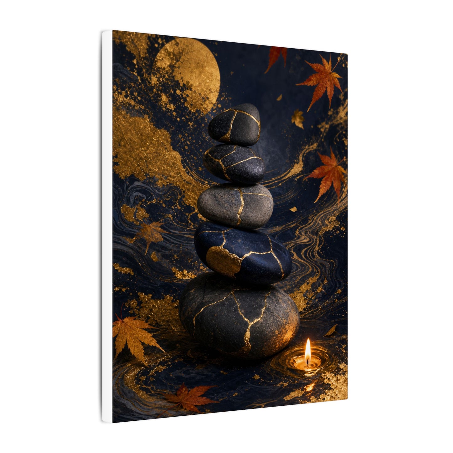 River Stones Autumn Canvas Art | Kintsugi Artful Design