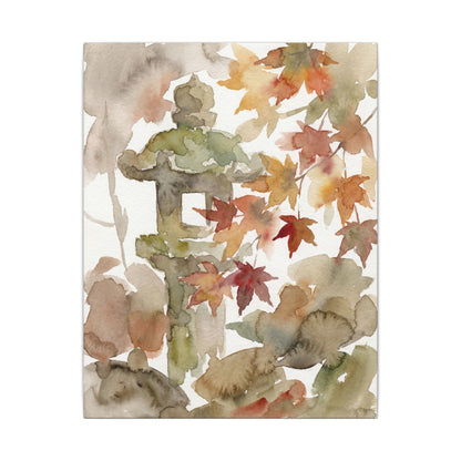 Stone Lantern Watercolor Canvas Art | Earthy Japandi Art
