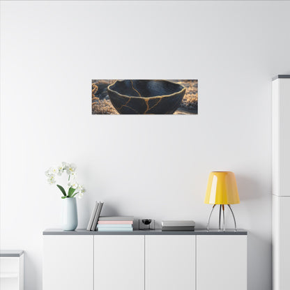 Ceramic Bowl Canvas Art | Winter Kintsugi Gold Repair Art