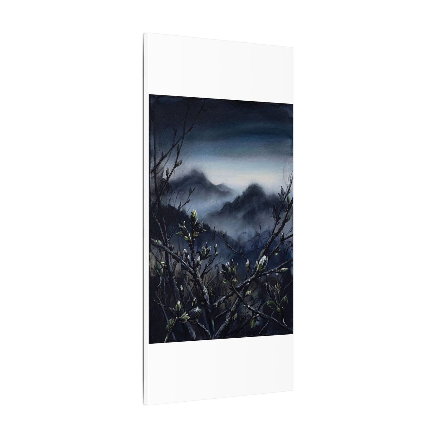 Mountain Mist Spring Canvas Art | Dark Japandi Atmospheric Design