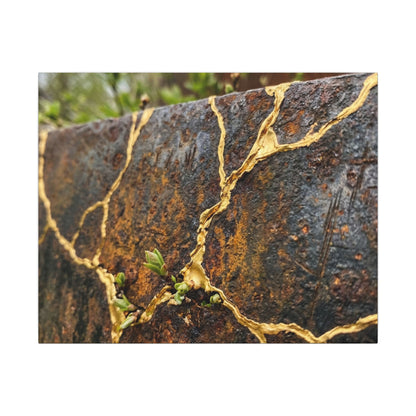 Mono No Aware Rust Patina Canvas Art - Kintsugi Gold Repair