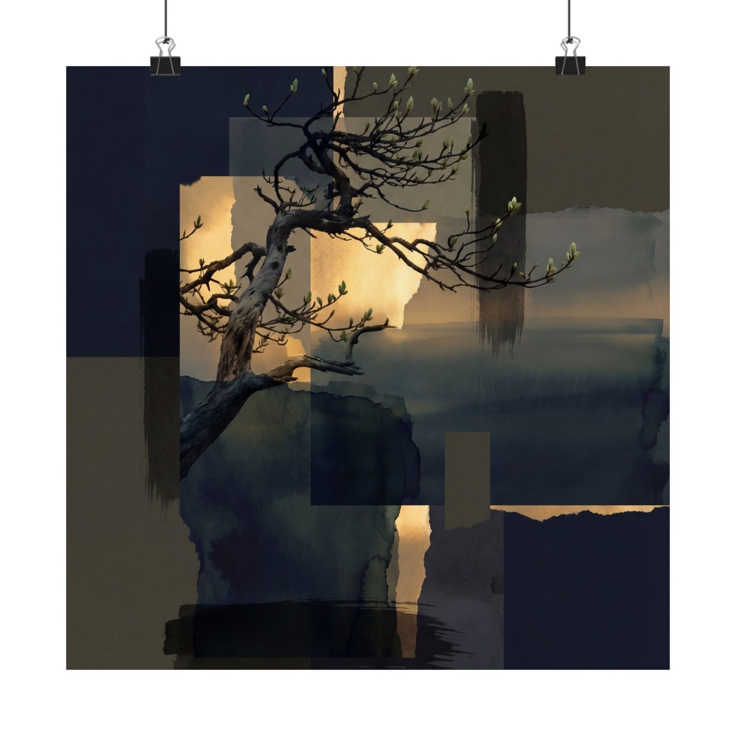 Kanso Pine Tree Wall Art Print - Dark Japandi Moody Minimal
