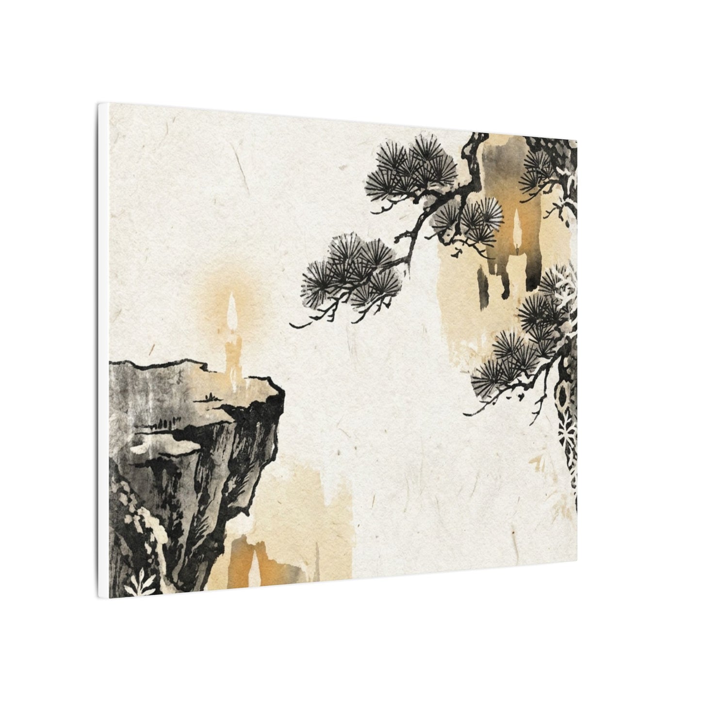 Japandi Pine Tree in Candlelight | Japanese Pattern Canvas Art