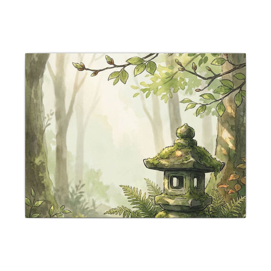 Dappled Stone Lantern Canvas Art - Cottagecore Seijaku