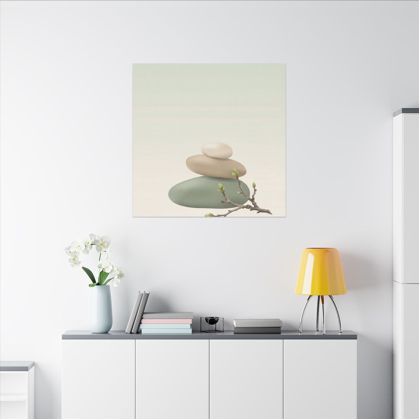 Dawn River Stones Canvas Art - Japandi Fukinsei