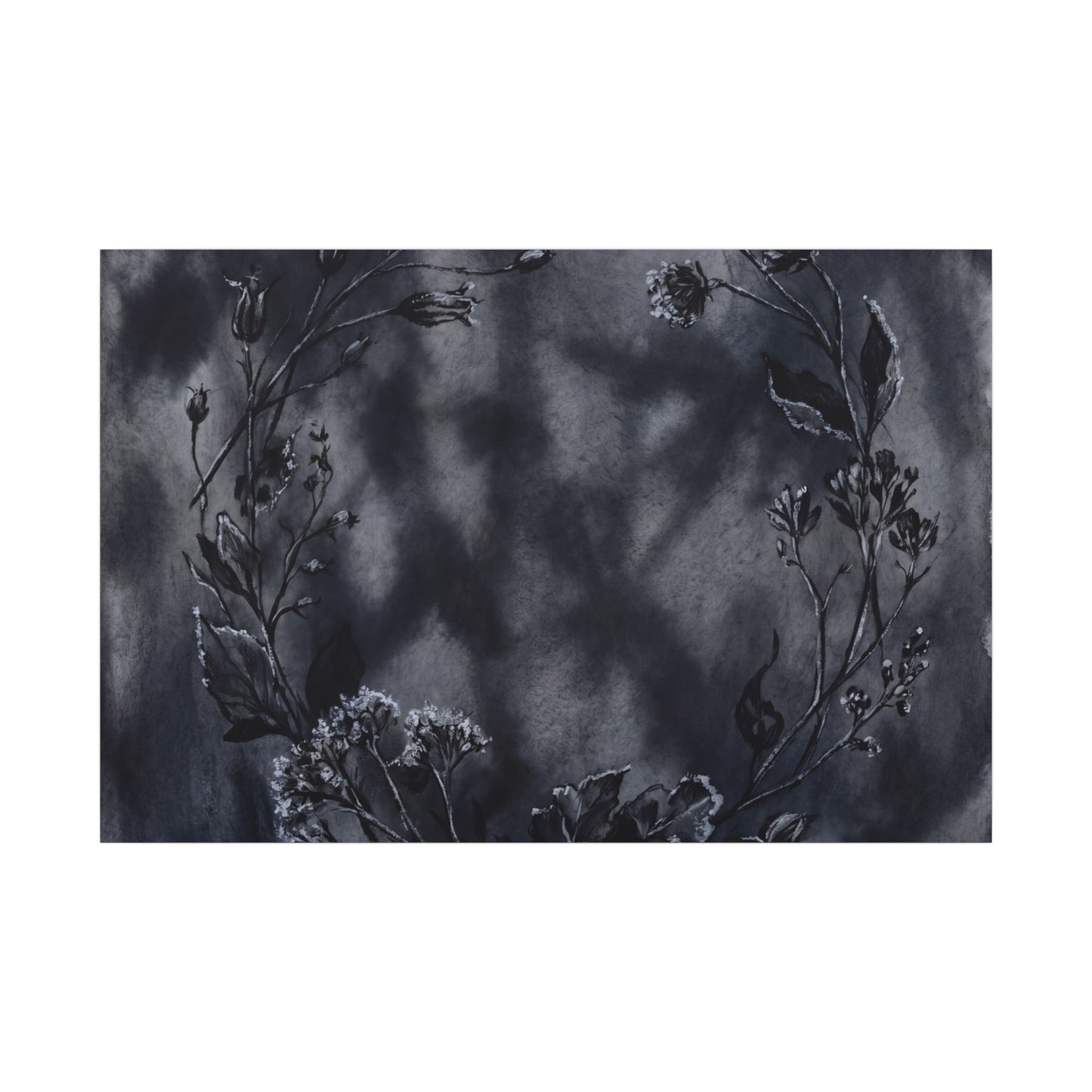 Dried Flowers Canvas Art | Winter Dark Japandi Shadow Zen Art Art Print