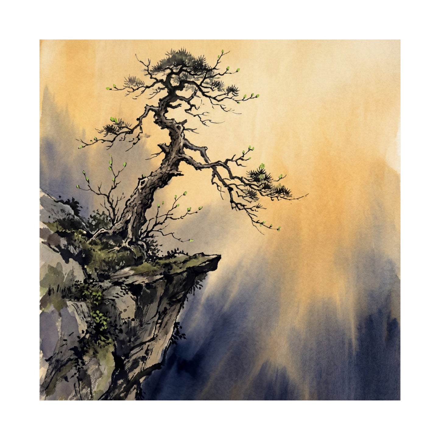 Pine Tree Wall Art Print | Spring Zen Sumi E Art