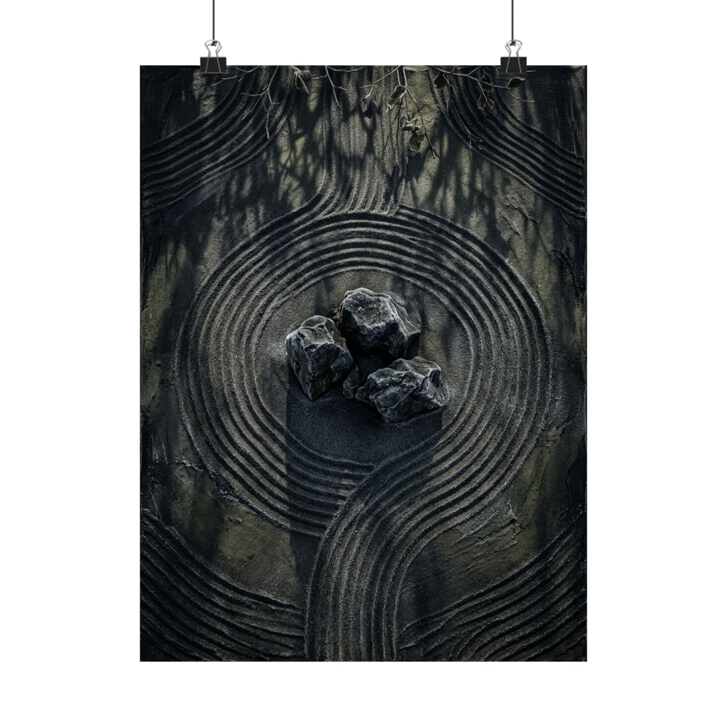 Winter Rock Garden Dark Texture Wall Art Print | Atmospheric Decor