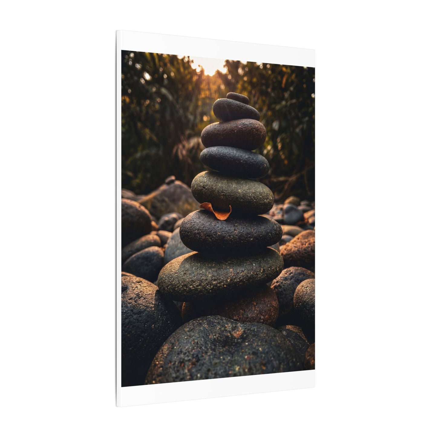 Dark Japandi River Stones in Golden Hour | Moody Minimal Canvas Art