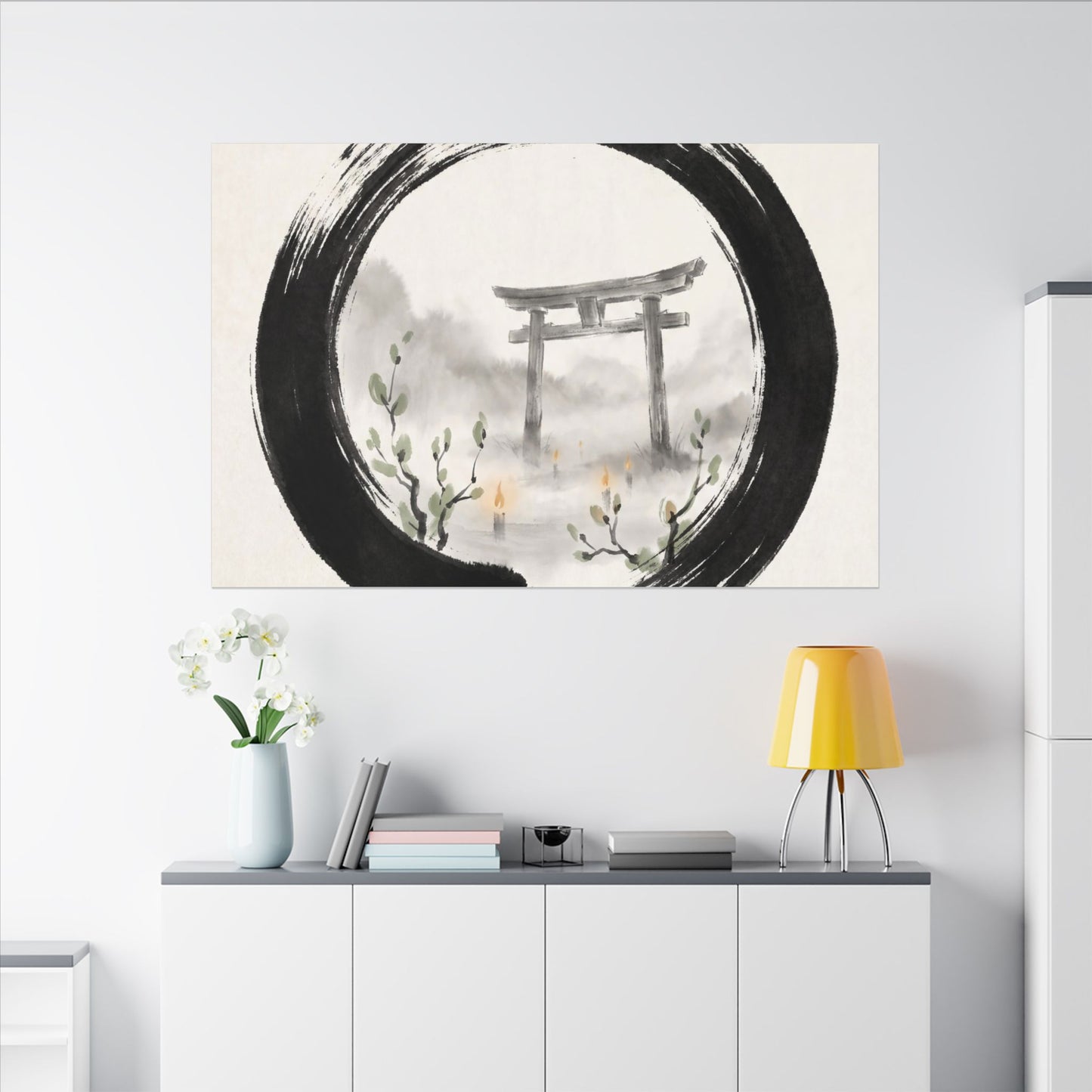 Spring Torii Gate Enso Canvas Art | Tranquil Decor