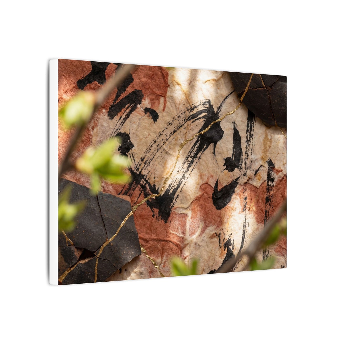 Datsuzoku Ink Brushstroke Canvas Art - Kintsugi Gold Repair
