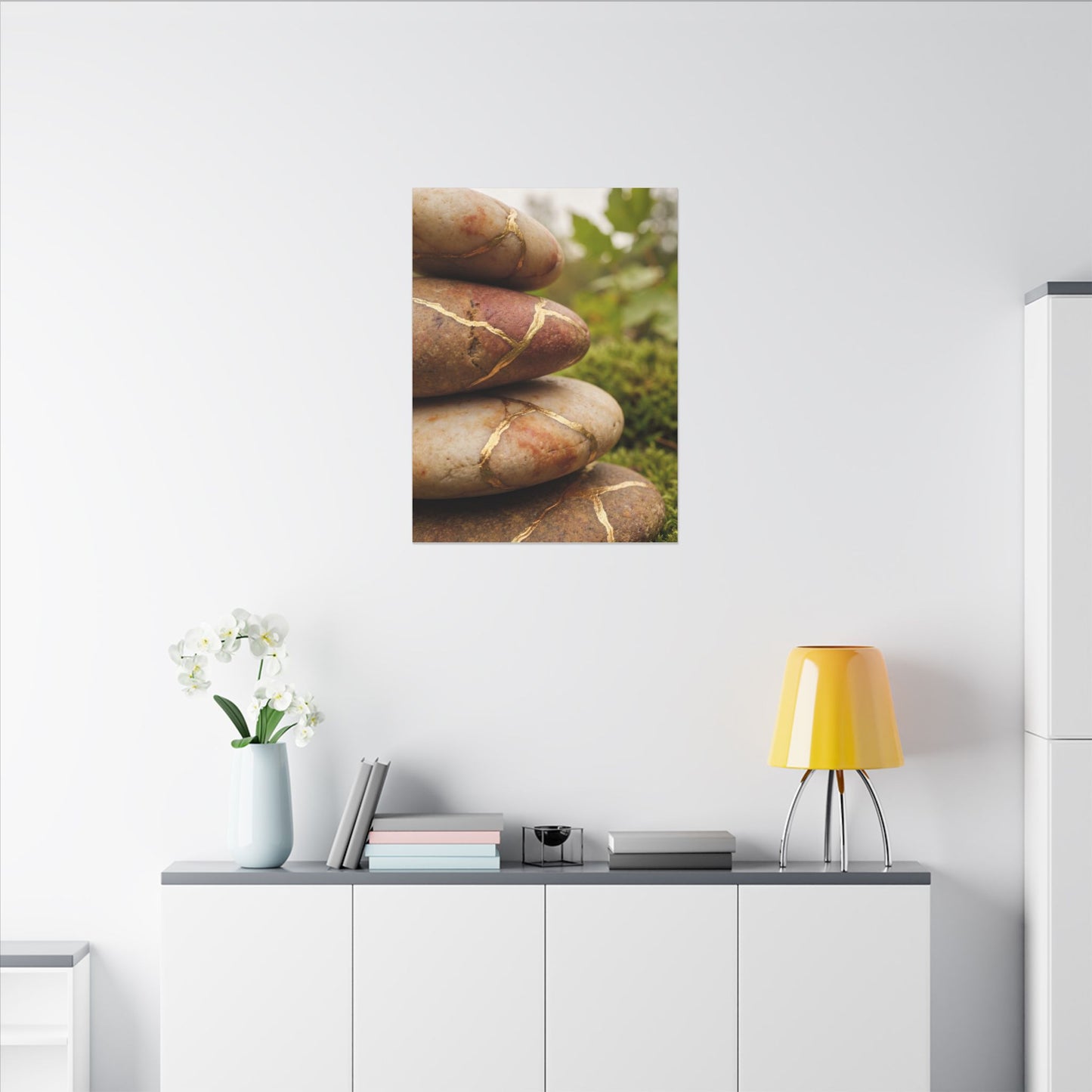 River Stones Summer Canvas Art | Kintsugi Healing Design