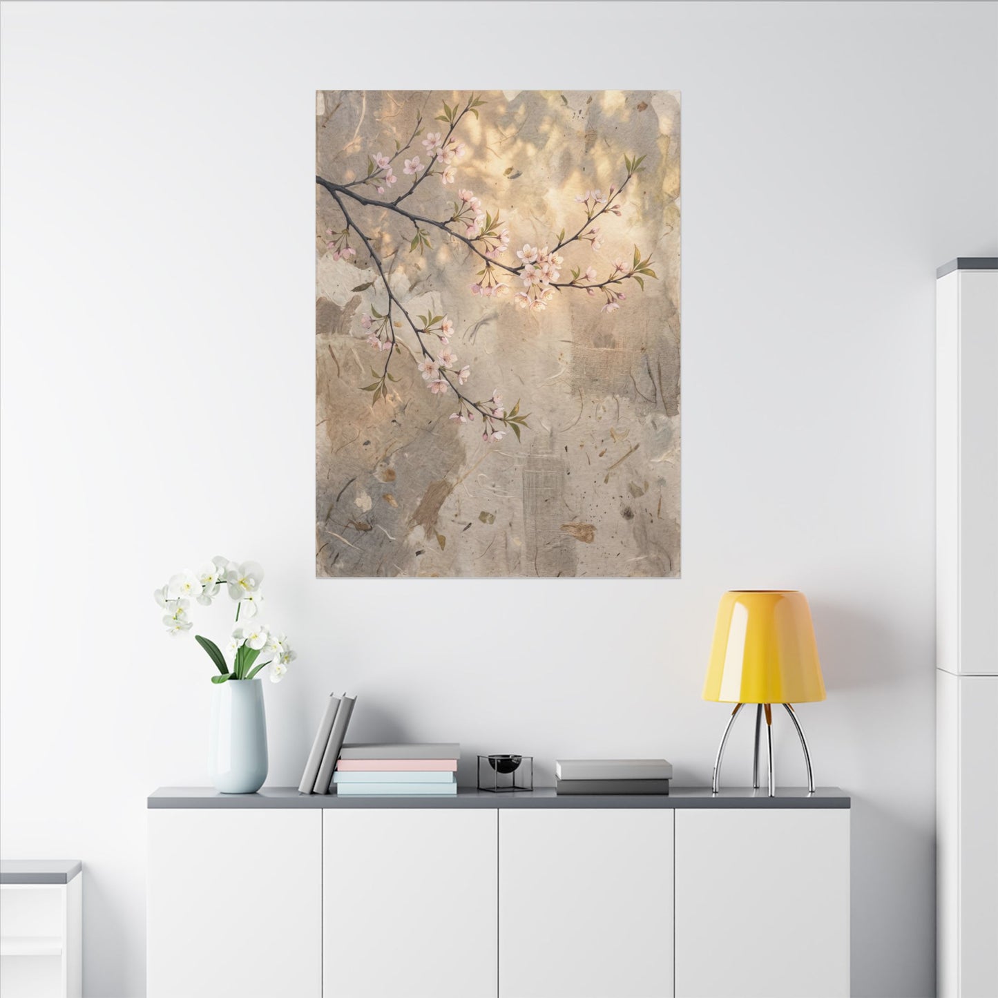 Summer Cherry Blossom Texture Canvas Art | Neutral Decor
