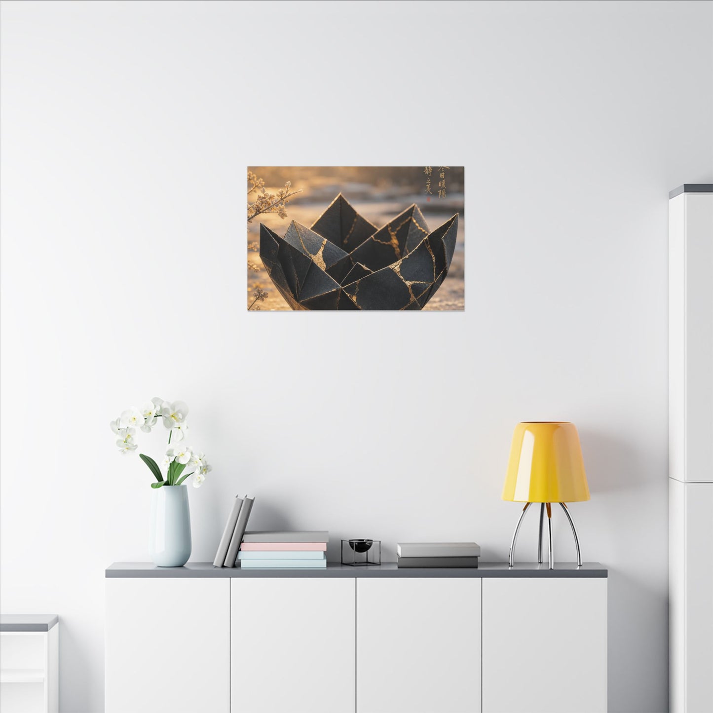 Kintsugi Paper Fold in Golden Hour | Gold Repair Canvas Art