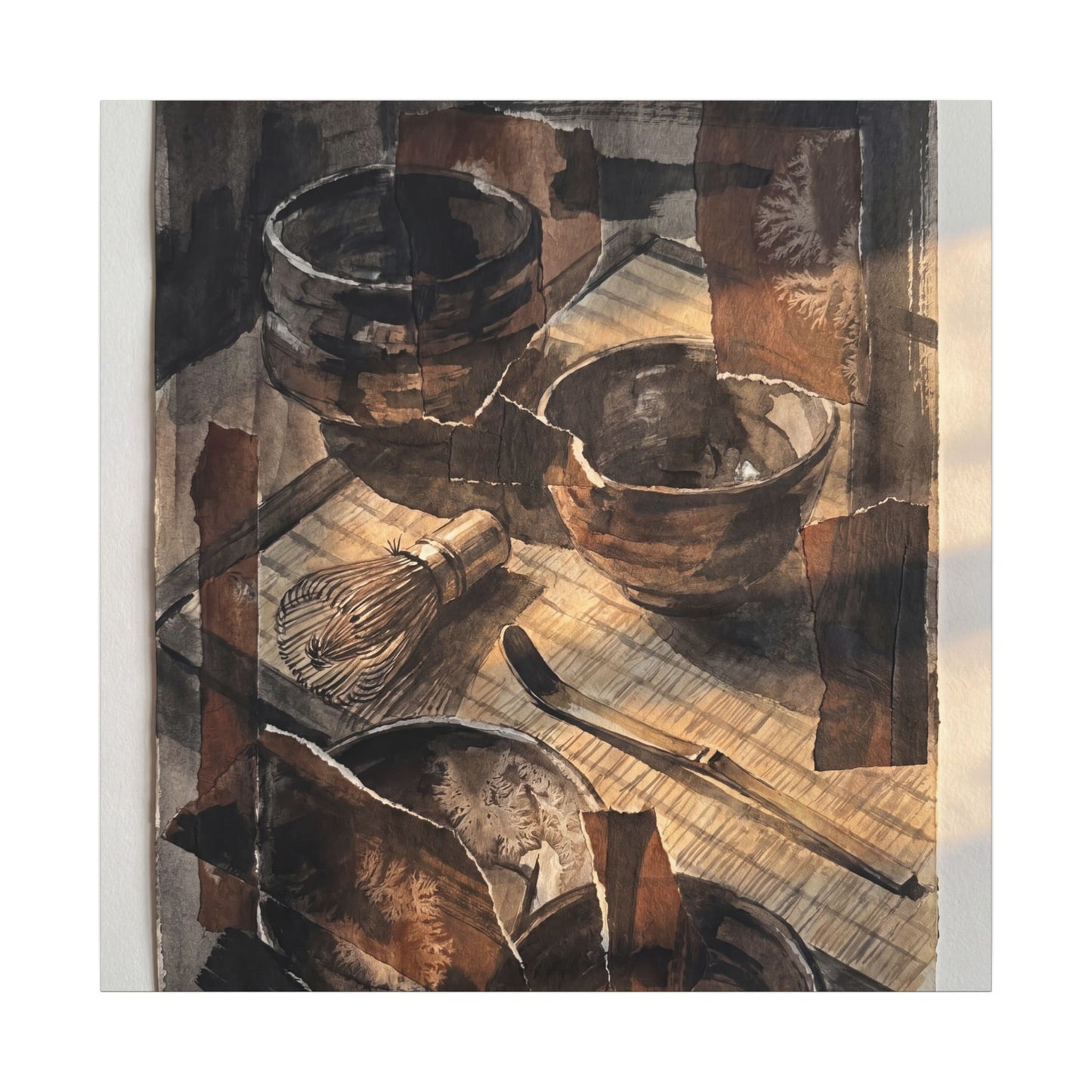 Tea Ceremony Charcoal Ink Canvas Art | Luxurious Dark Japandi Art