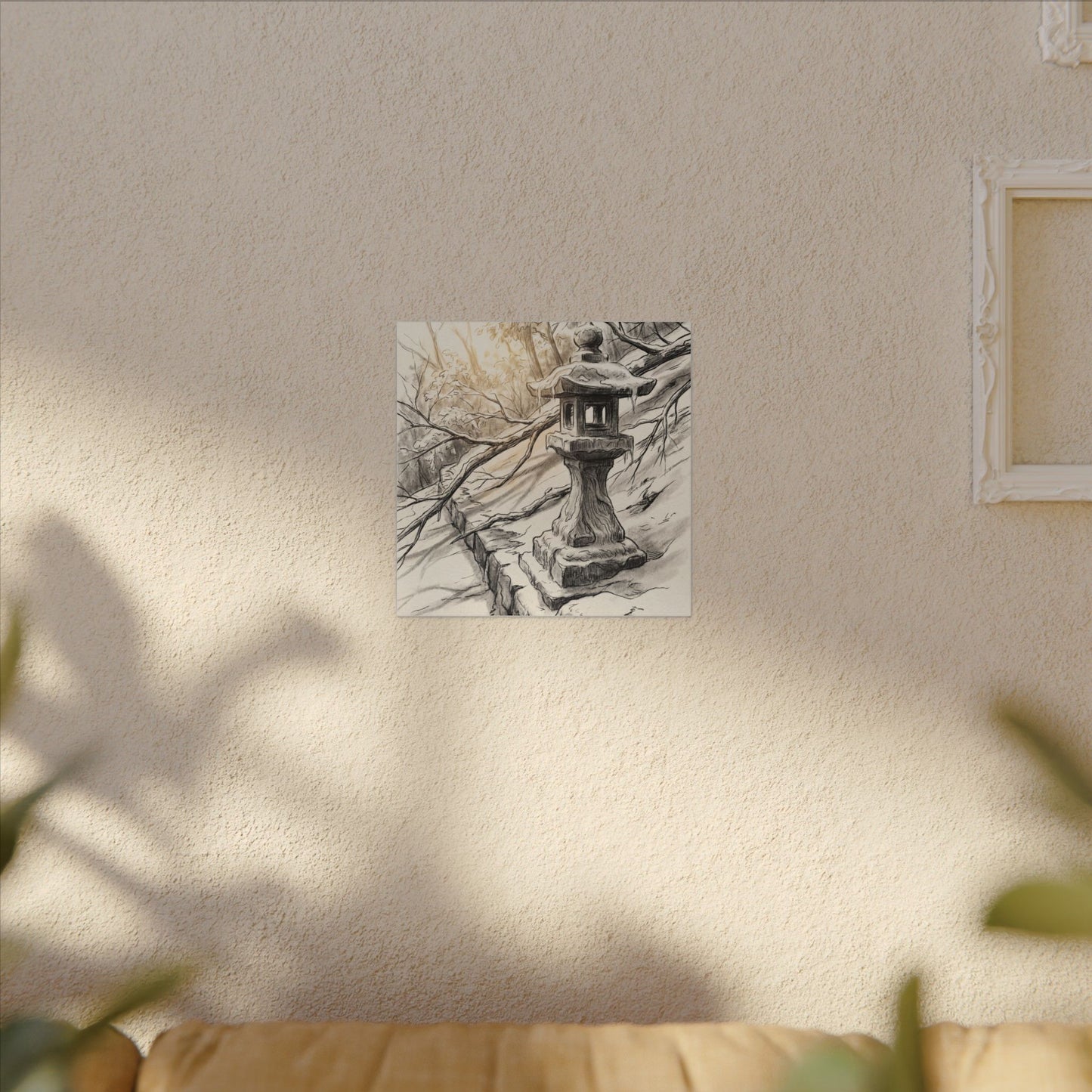 Golden Hour Stone Lantern Canvas Art - Japandi Kanso