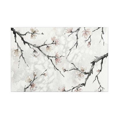 Cherry Blossom Canvas Art | Winter Japandi Watercolor Art