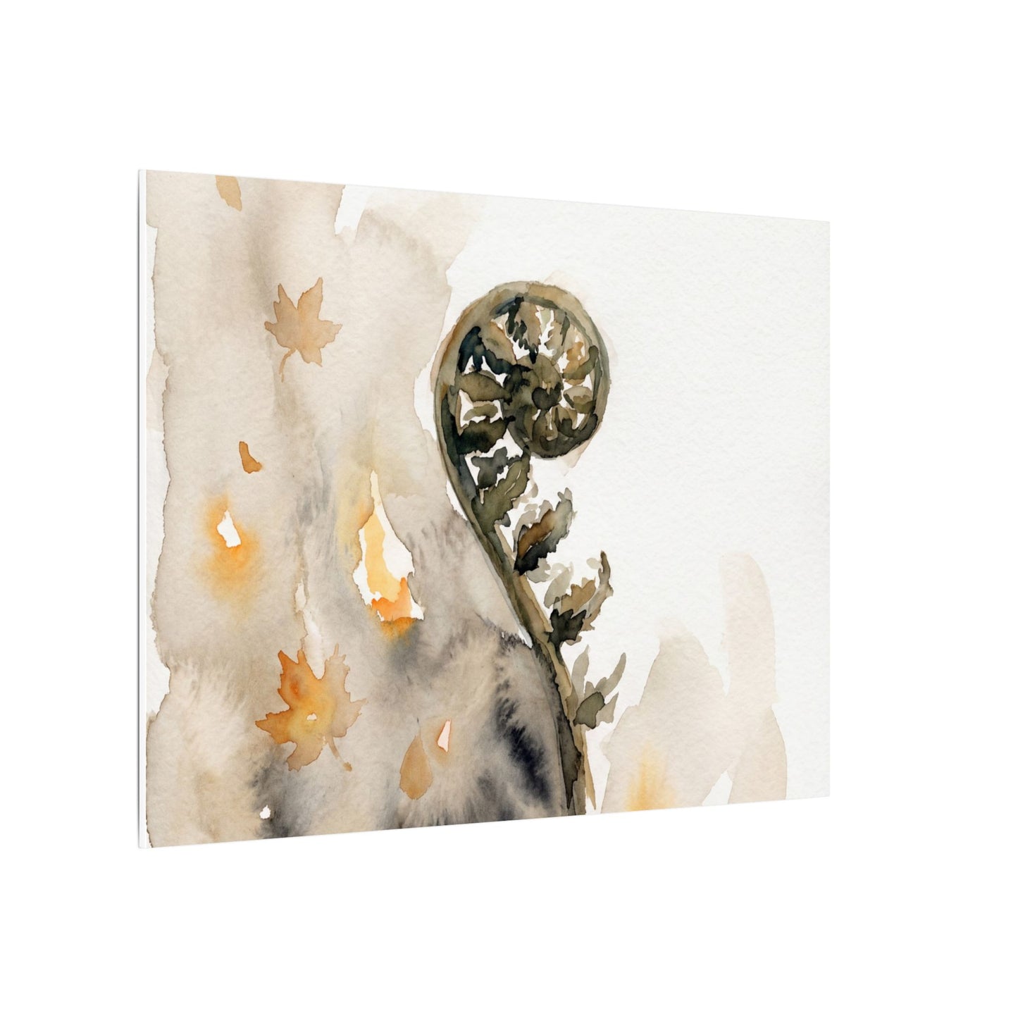 Fern Unfurling Watercolor Canvas Art | Earthy Japandi Art