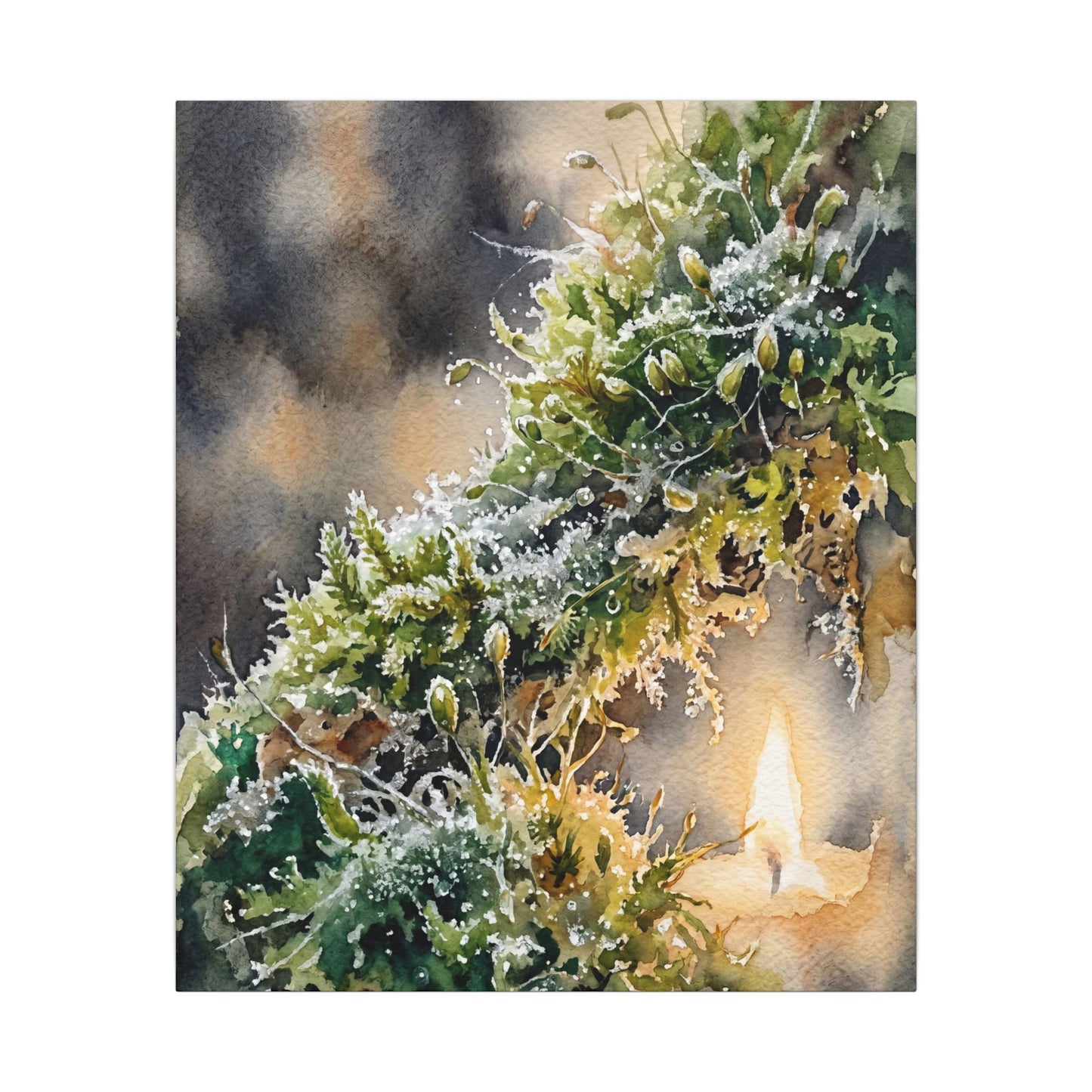 Winter Moss Close Up Watercolor Canvas Art | Neutral Decor
