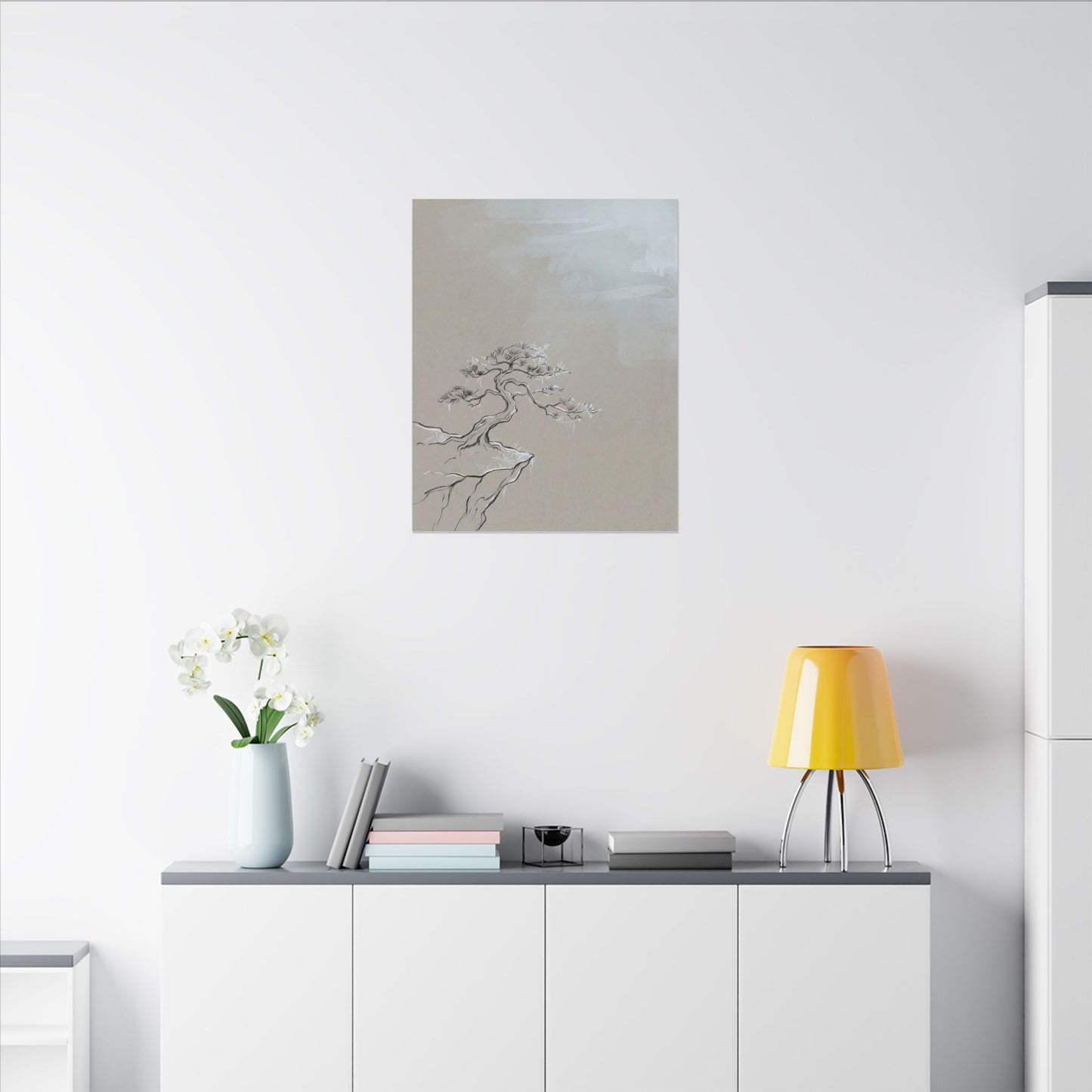 Pine Tree Minimal Line Canvas Art | Warm Japandi Art