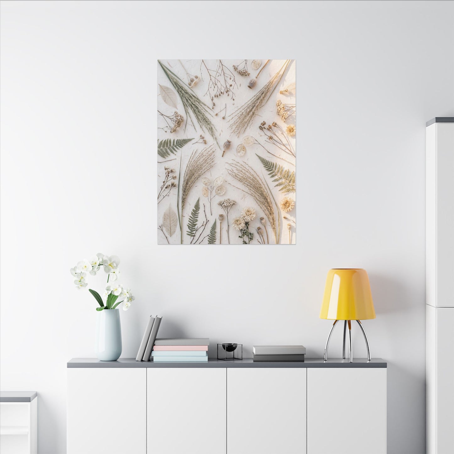 Elegant Dried Flowers Canvas Art - Japanese Pattern Japandi