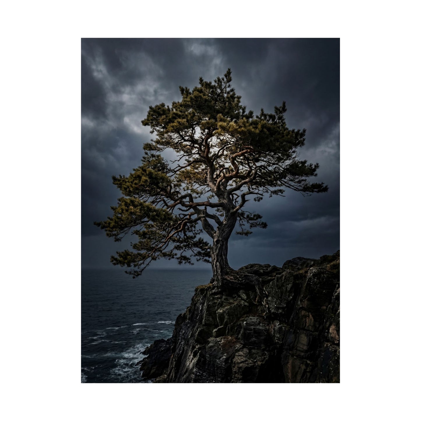 Pine Tree Moody Minimal Wall Art Print | Sophisticated Dark Japandi Art