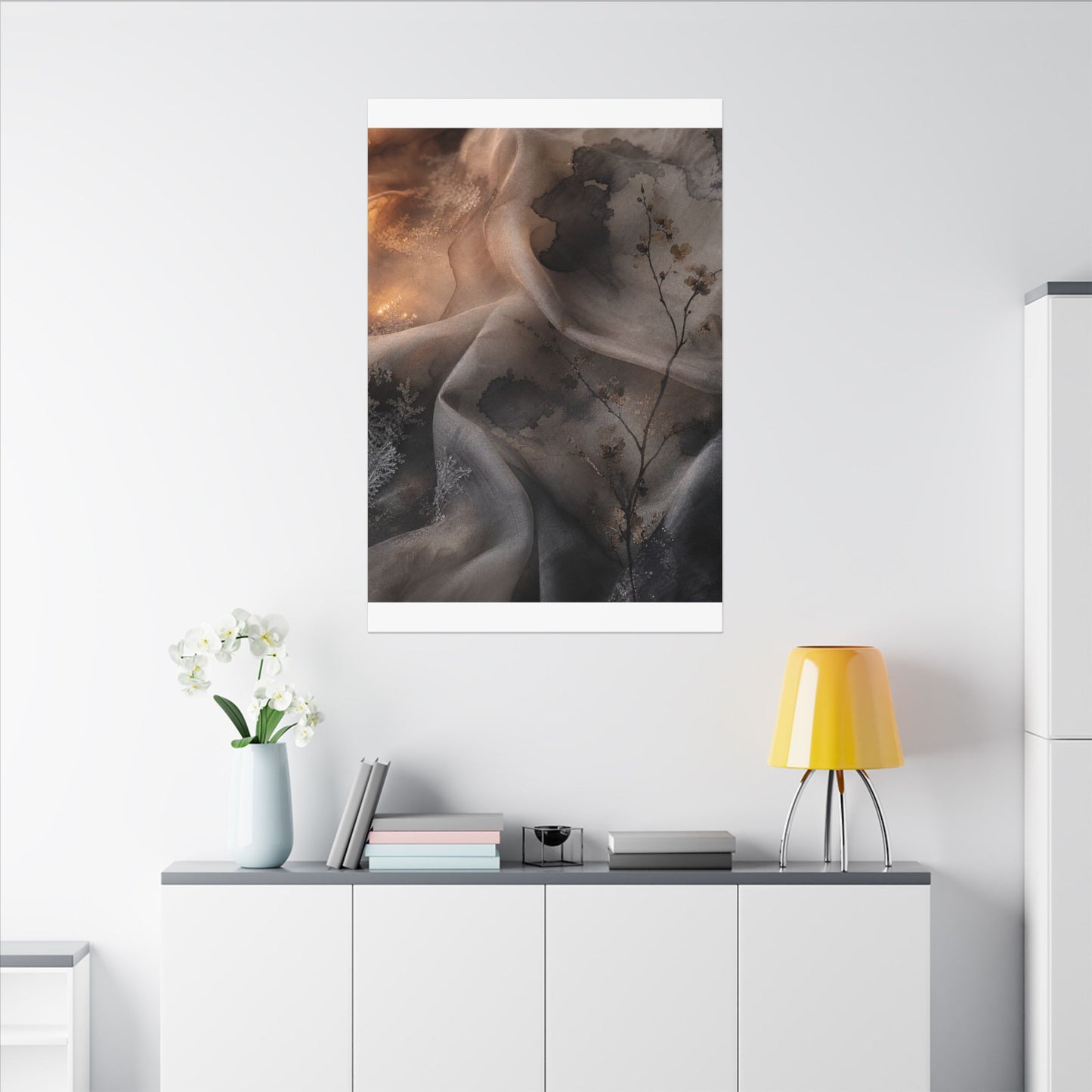 Japandi Silk Drape in Candlelight | Watercolor Canvas Art