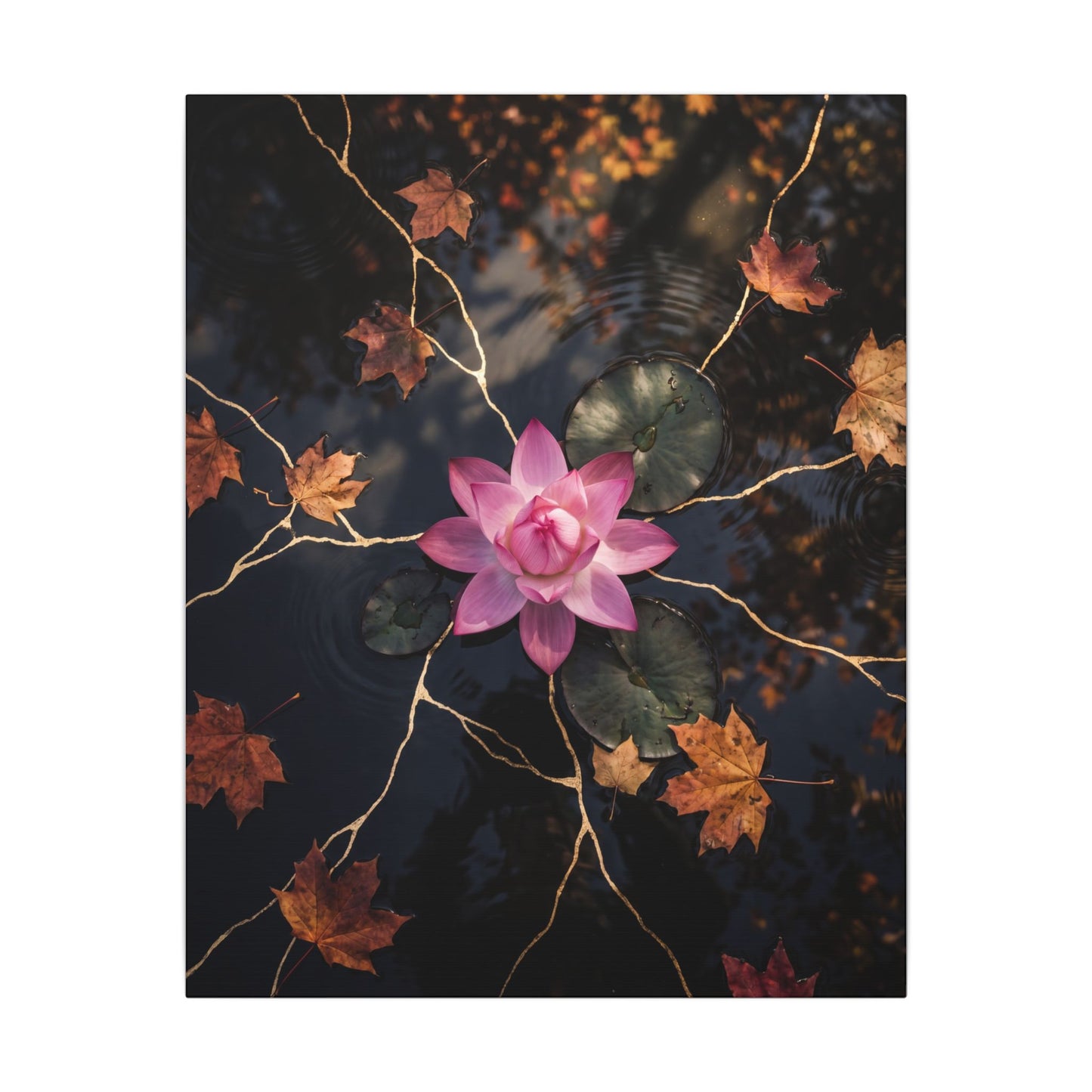 Ma Lotus Flower Canvas Art - Kintsugi Gold Vein