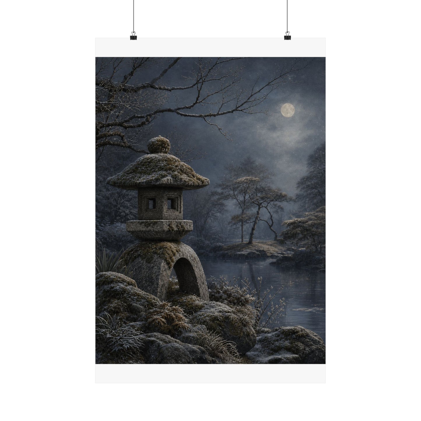 Winter Stone Lantern Japanese Pattern Wall Art Print | Earthy Decor