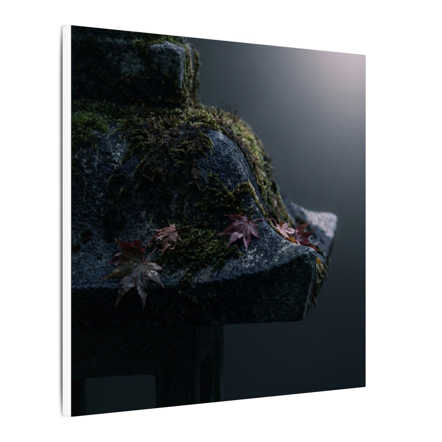 Stone Lantern Moody Minimal Canvas Art | Sophisticated Dark Japandi Art