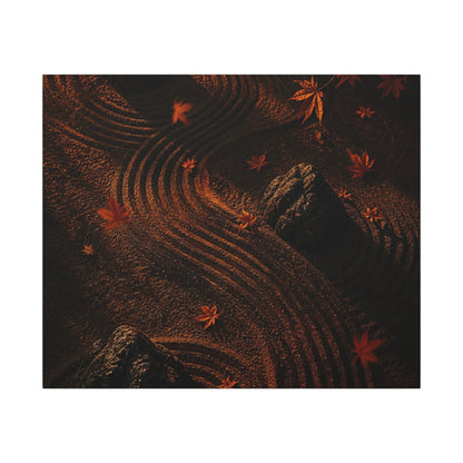 Dark Japandi Rock Garden in Golden Hour | Charcoal Ink Canvas Art