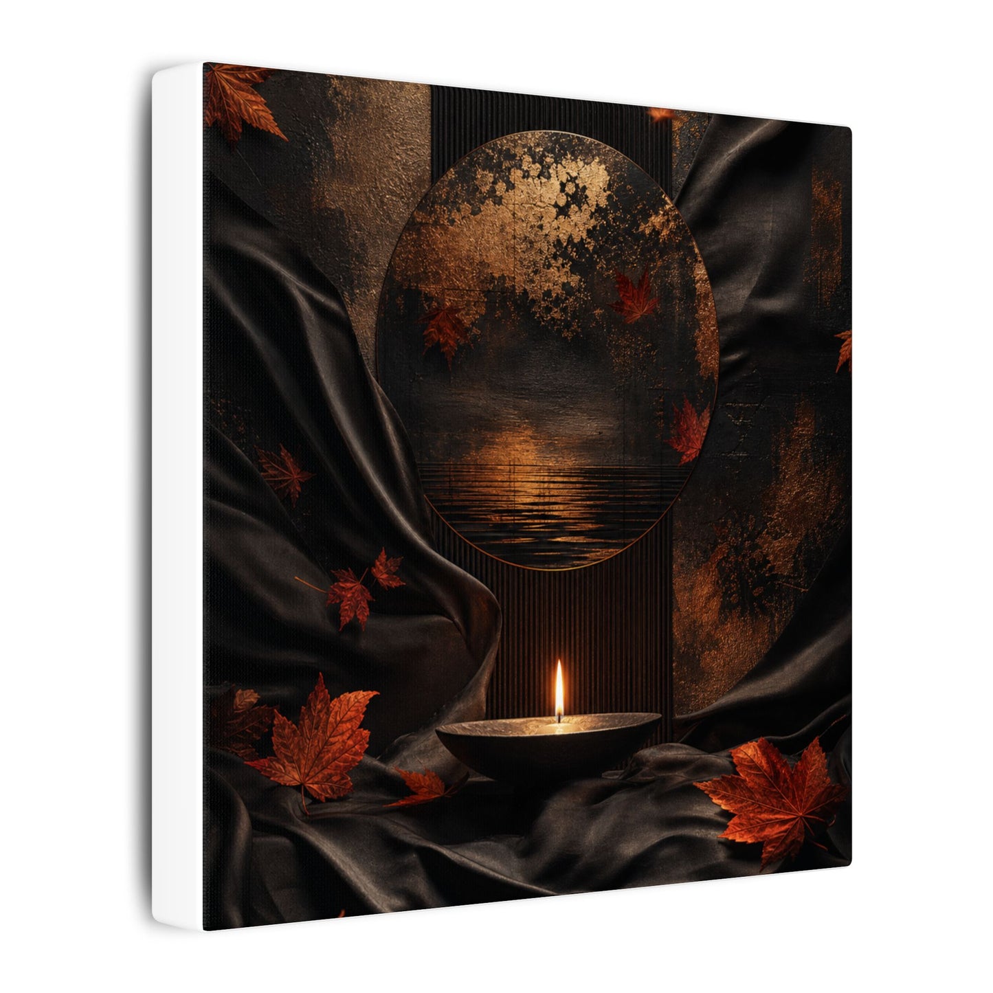 Silk Drape Autumn Canvas Art | Dark Japandi Moody Design