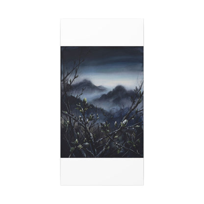 Mountain Mist Spring Canvas Art | Dark Japandi Atmospheric Design