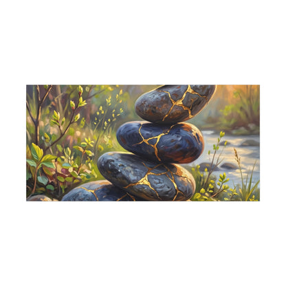 Spring River Stones Gold Repair Canvas Art | Healing Decor