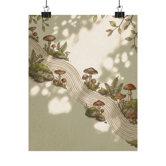 Cottagecore Rock Garden in Dappled | Mushroom Illustration Wall Art Print