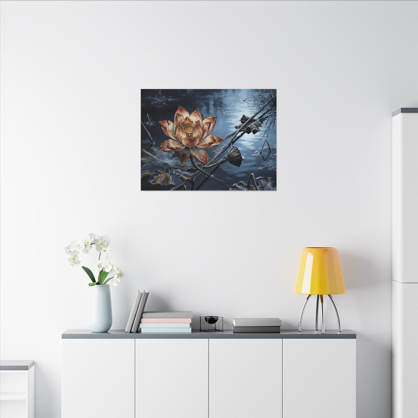 Winter Lotus Flower Broken Beauty Canvas Art | Healing Decor